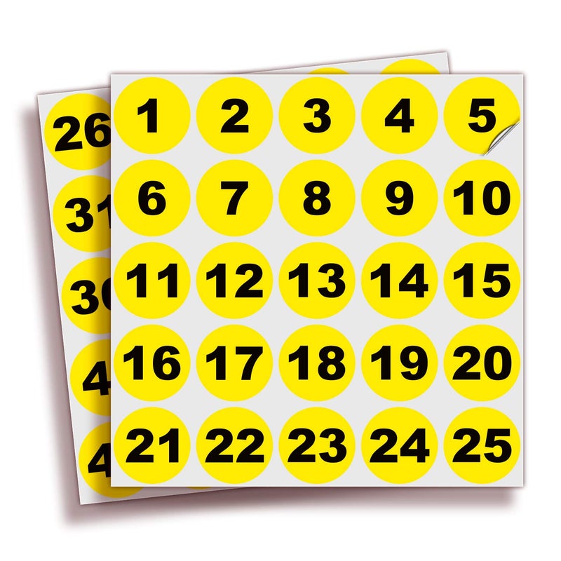 iSYFIX Yellow Consecutive Number Stickers â€“ 1 to 50, 1.5-inch, 1 set â€“ Vinyl Self Adhesive Premium Decal, Ideal for Inventory, Storage, Organizing, Boxes, Bins, Toolbox, Lockers & More, Indoor/Outdoor - Image 1